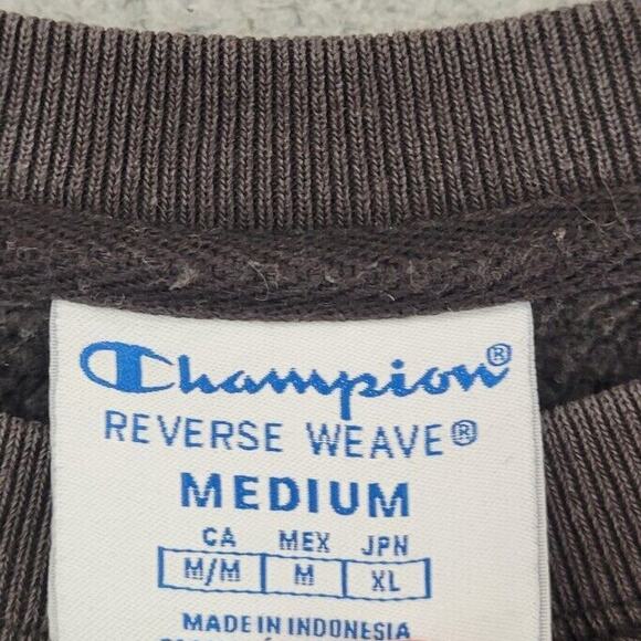 Champion Reverse Weave Crewneck Sweatshirt Mens M Faded Black Sweater Spellout - Picture 5 of 8